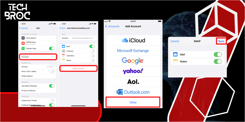 Remove and Re-add Account to fix Cannot Verify Server Identity on iPhone