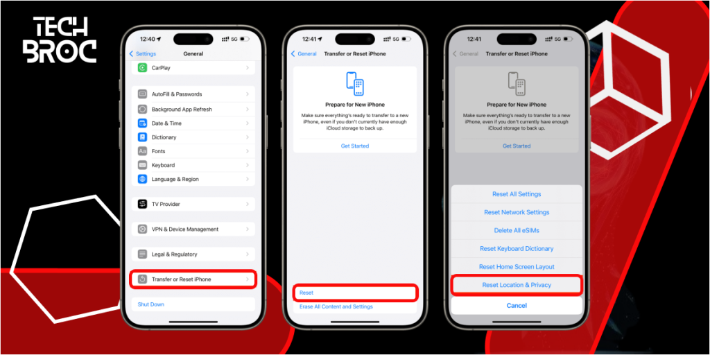 Reset Location & Privacy Settings for location sharing fixation on iPhone