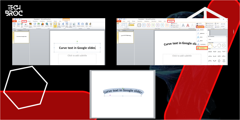 Using powerpoint curve text in google sheet